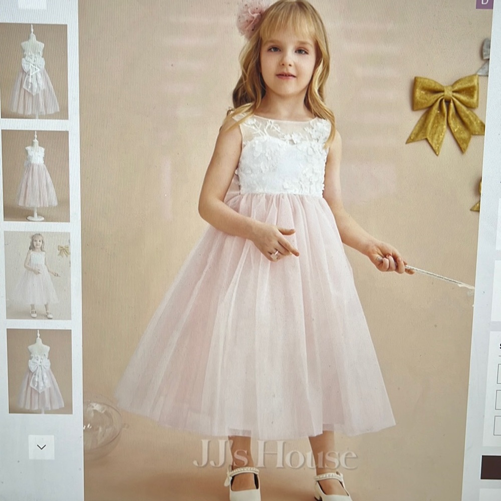 A-line scoop tea-length lace/tulle flower girl dress